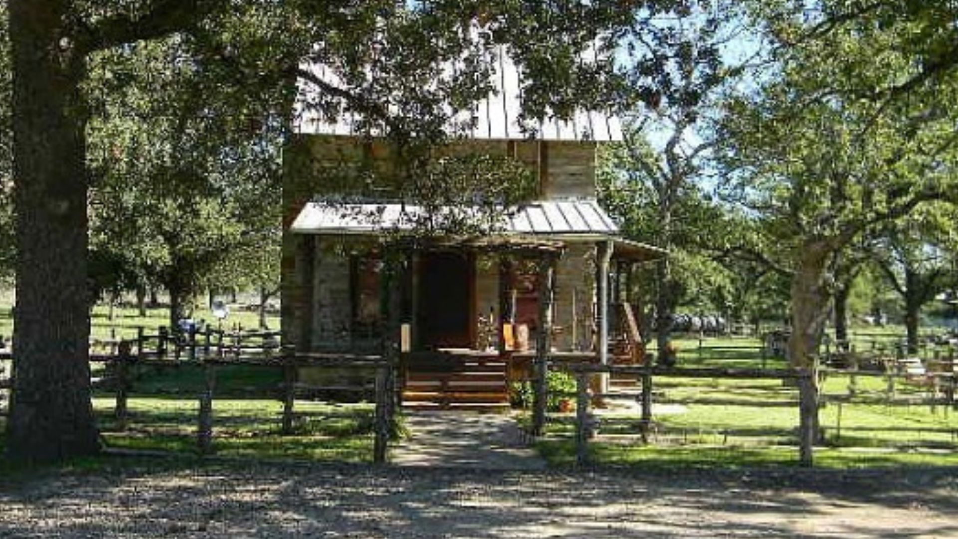 rustic cabin in distance