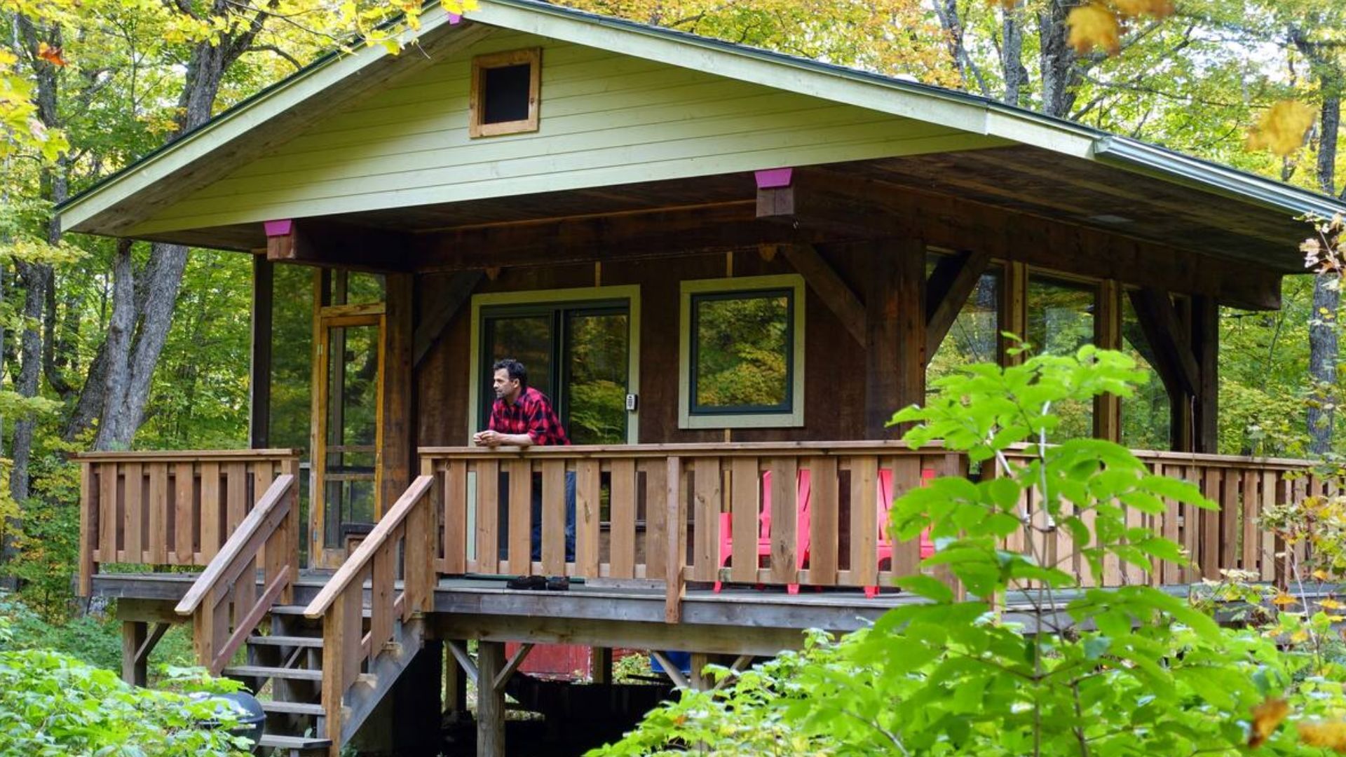 exterior of wooden cabin in forest