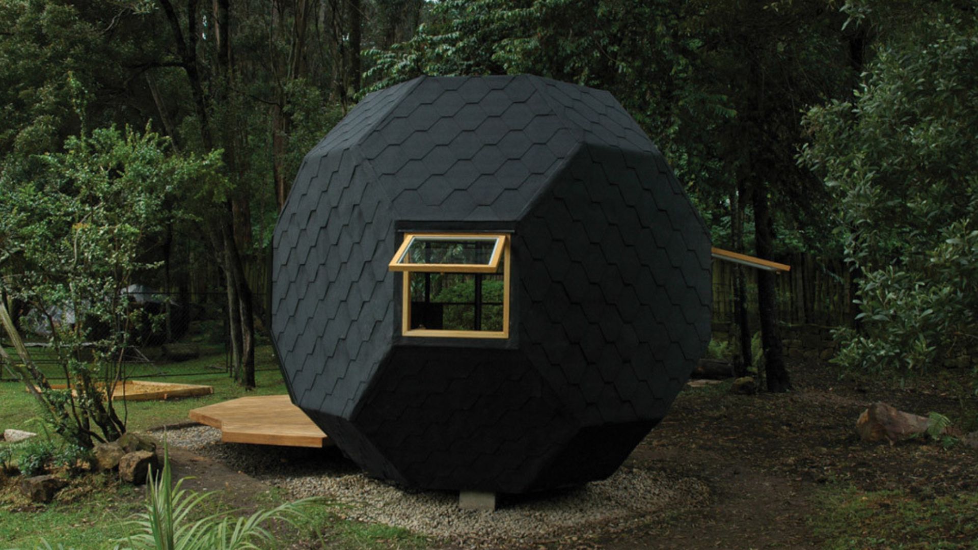 exterior of a tiny polyhedron home in nature