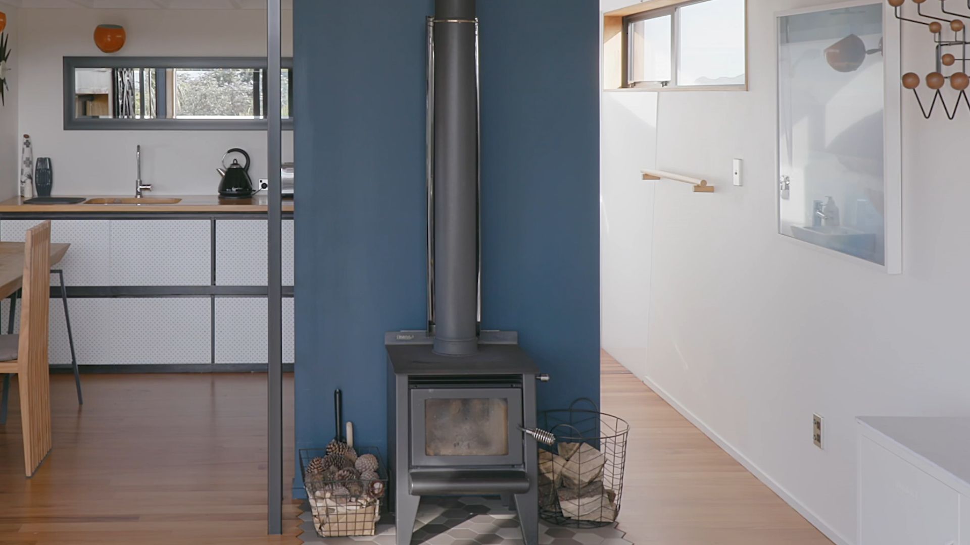 industrial-style fireplace in the living room