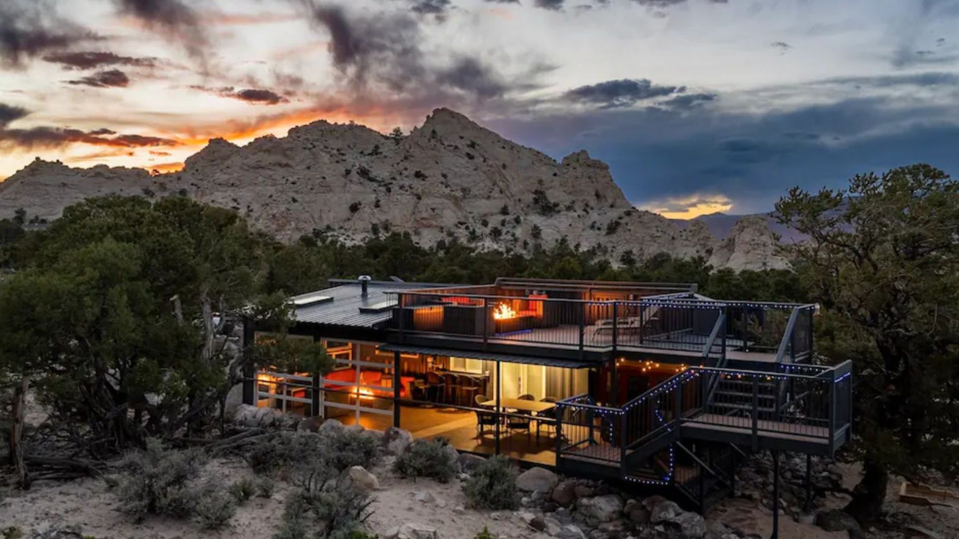 spectacular container house at night