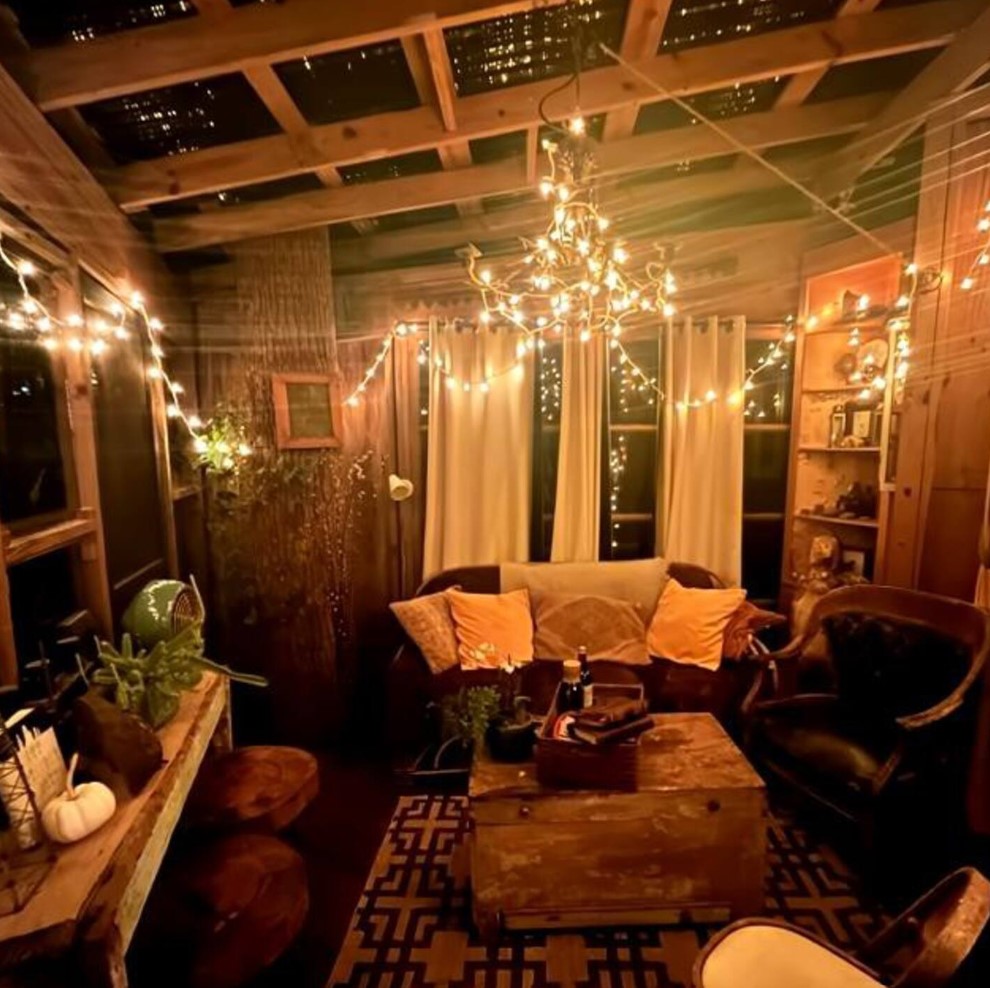 Treehouse living room with cozy lights