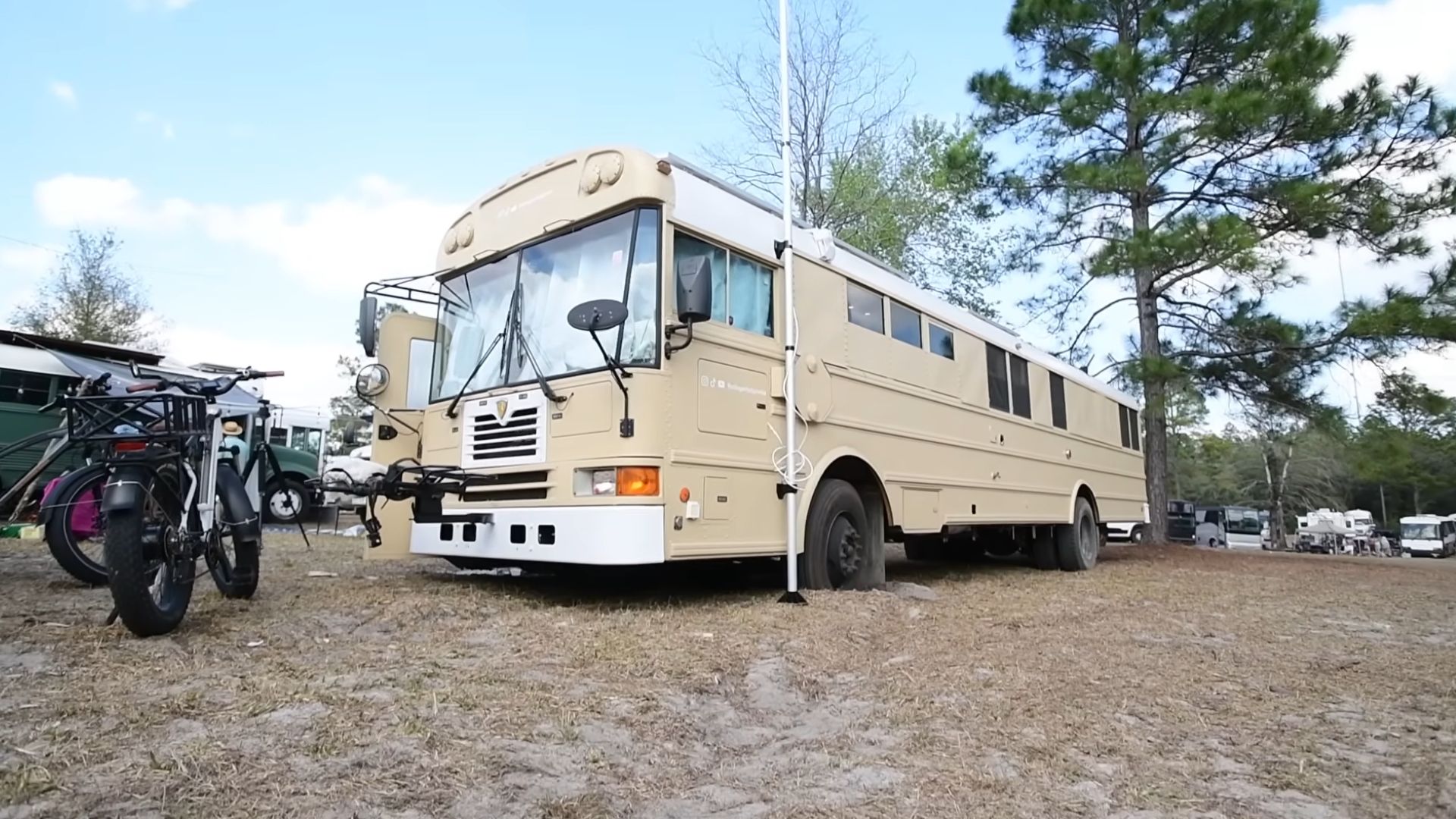 exterior of a school bus that's actually a tiny home