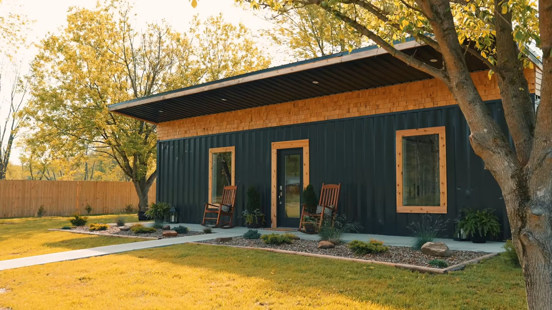 exterior of a container house surrounded by nature