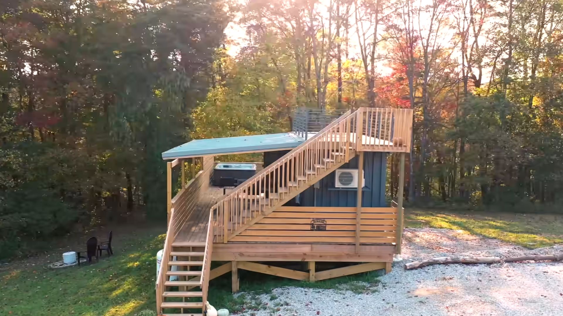 exterior of a container home in the woods