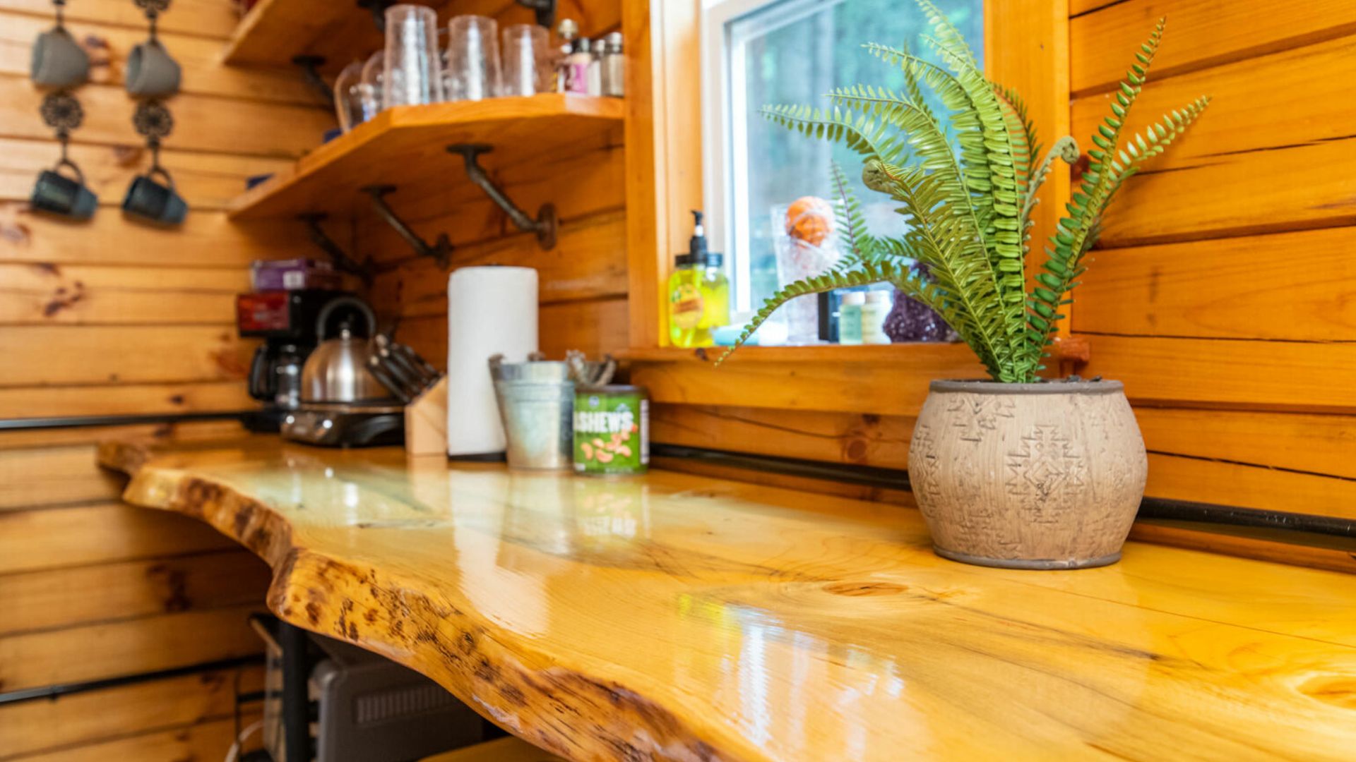 beautiful raw wood kitchen counter