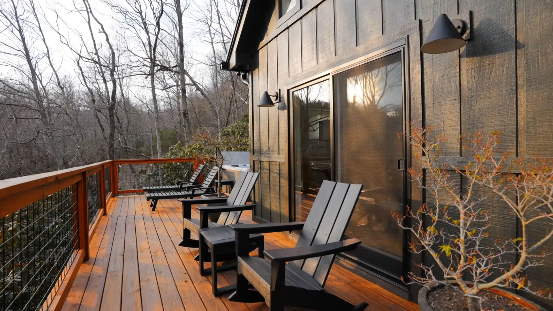 beautiful deck with black chairs