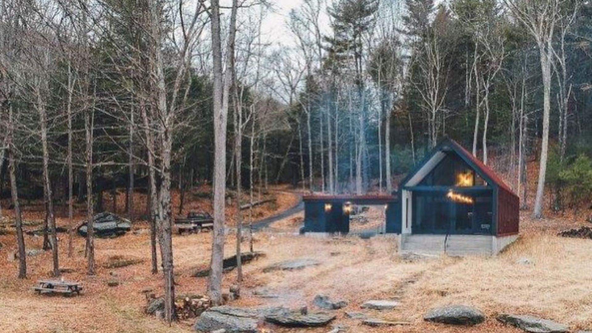 cozy cabin near the pond in the woods