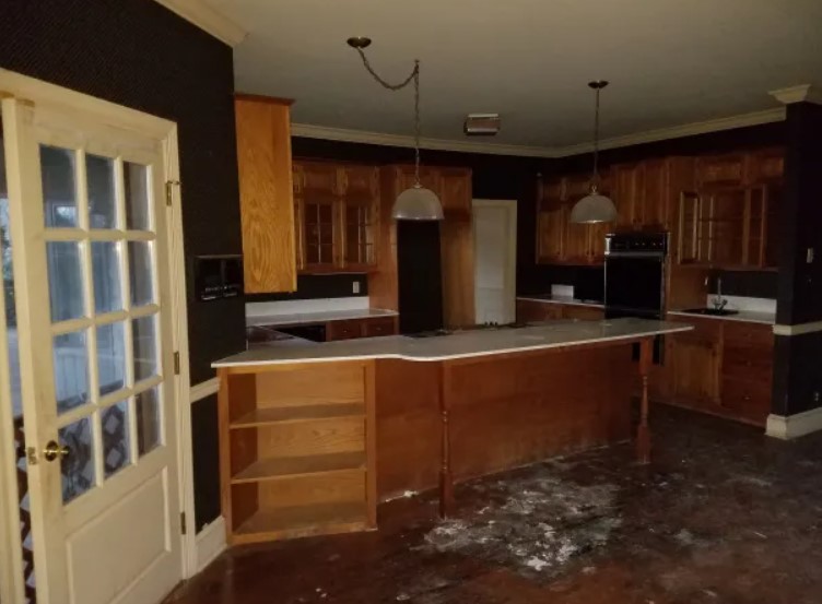 kitchen with brown cabinets before renovation