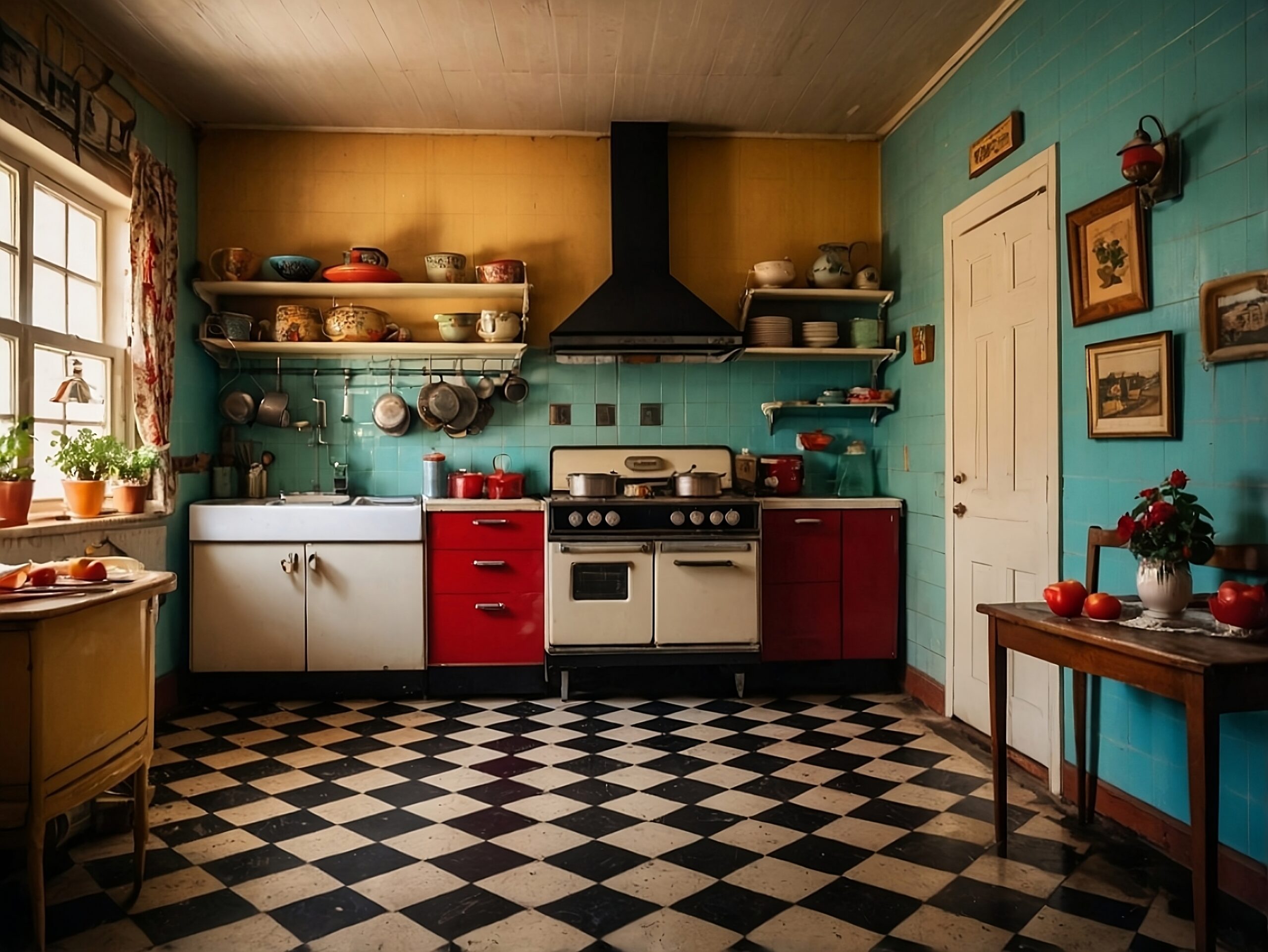 Retro kitchen with colorful appliances