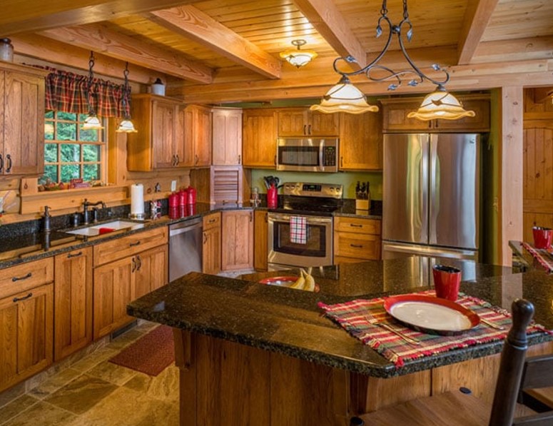 kitchen with brown cabinets