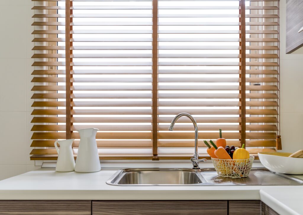 kitchen window upgrade with wooden blinds