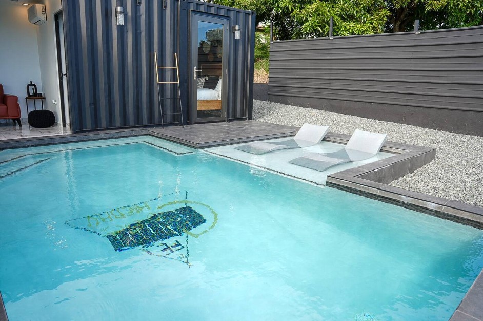 pool outside of a container house