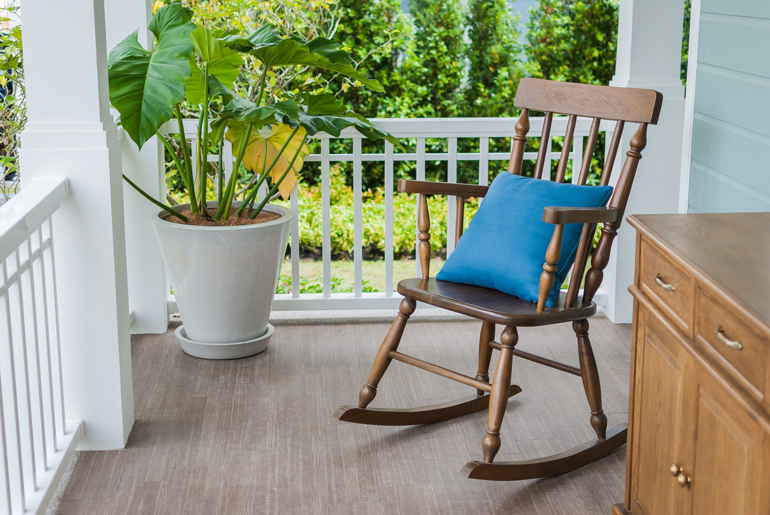 Rocking chair on a porch outside