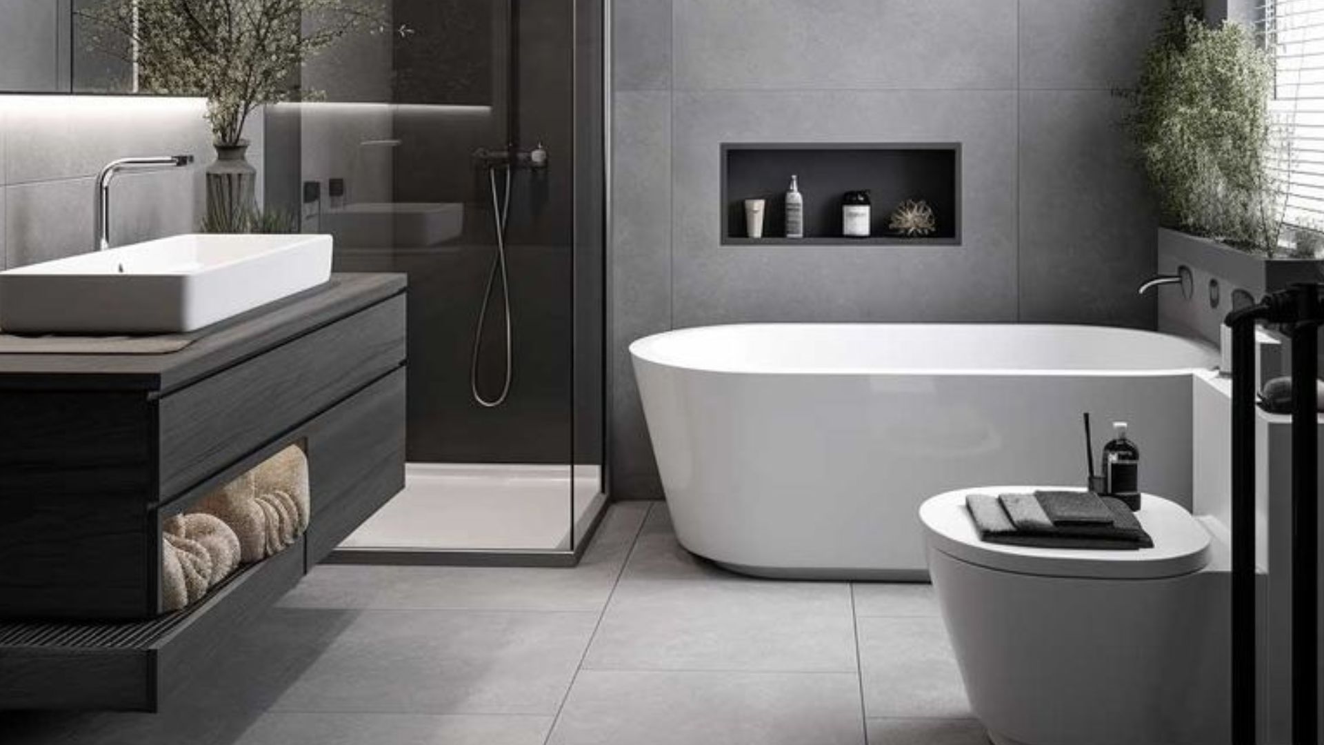 grey minimalisic bathroom