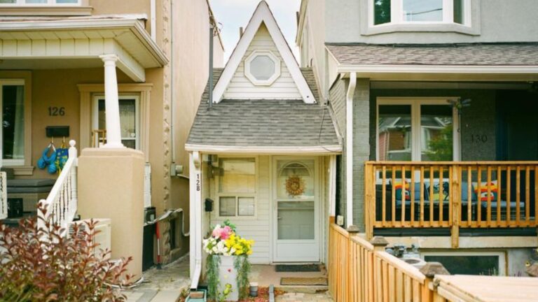 exterior of a tiny narrow home