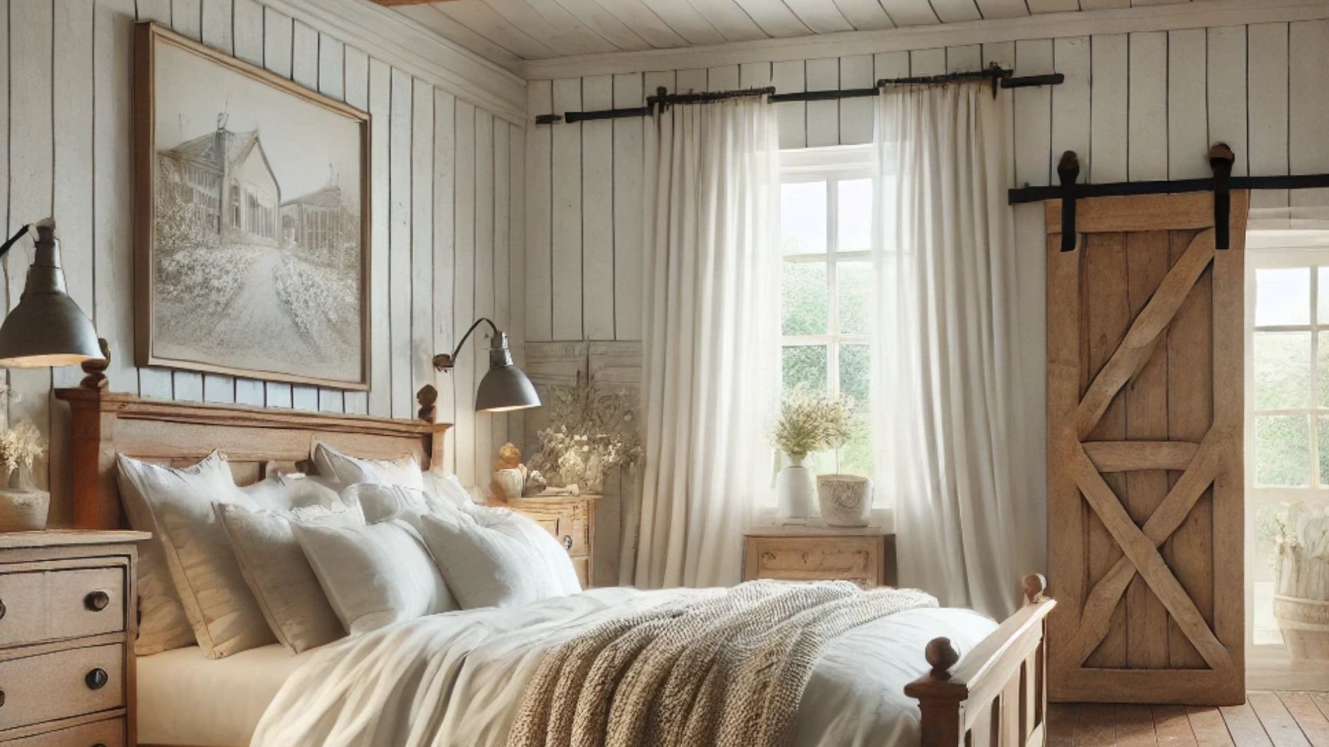 comfy beige farmhouse bedroom