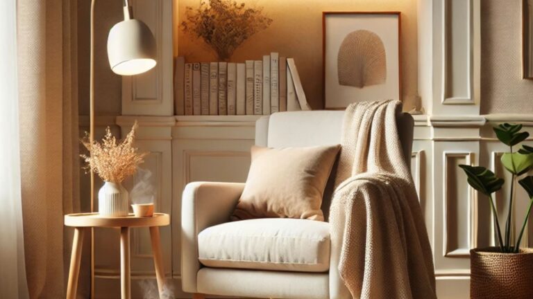 cozy beige reading nook