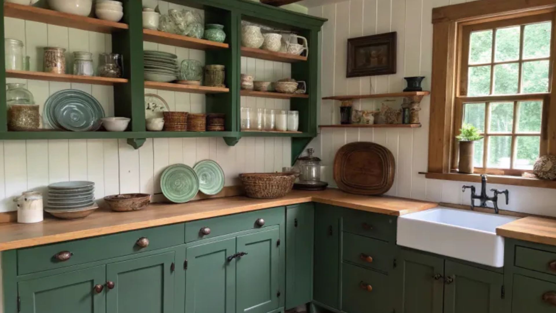 forest green farmhouse kitchen