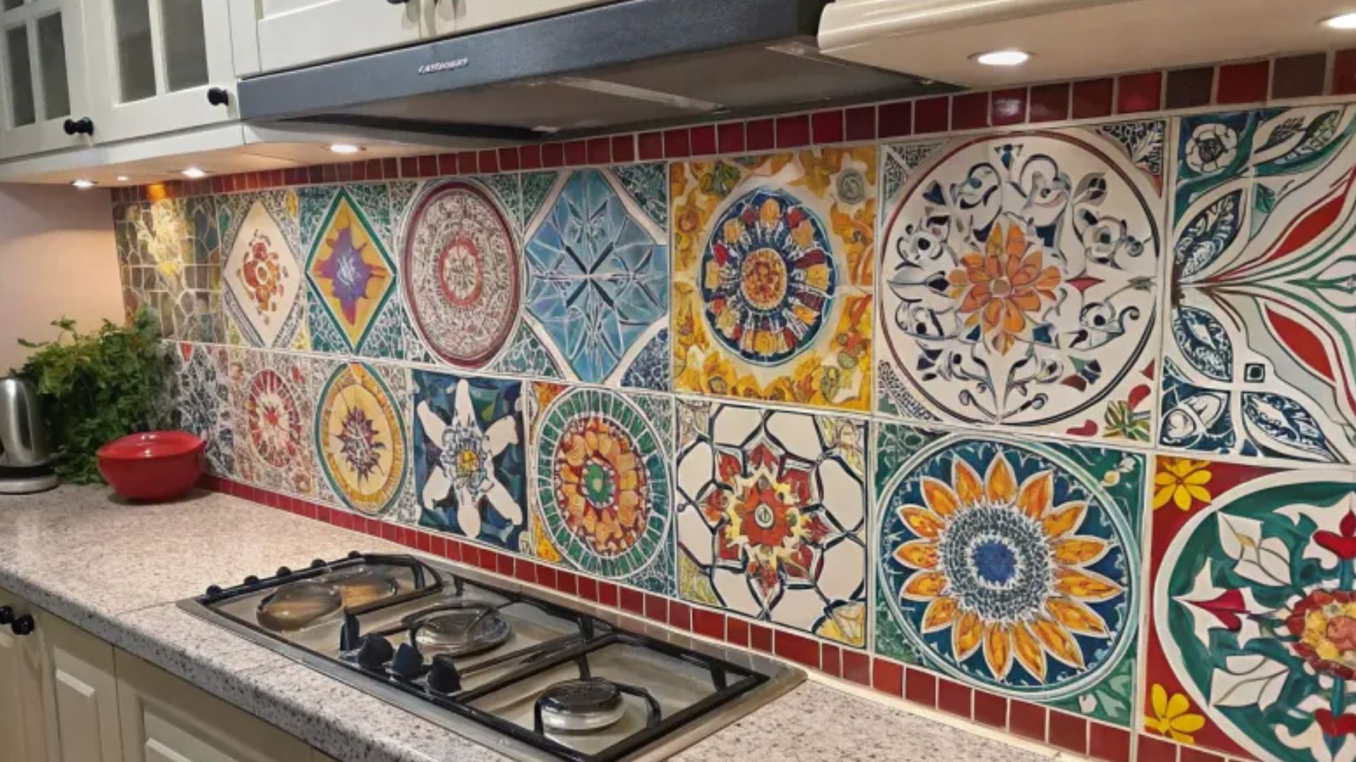 colorful kitchen backsplash, a mosaic