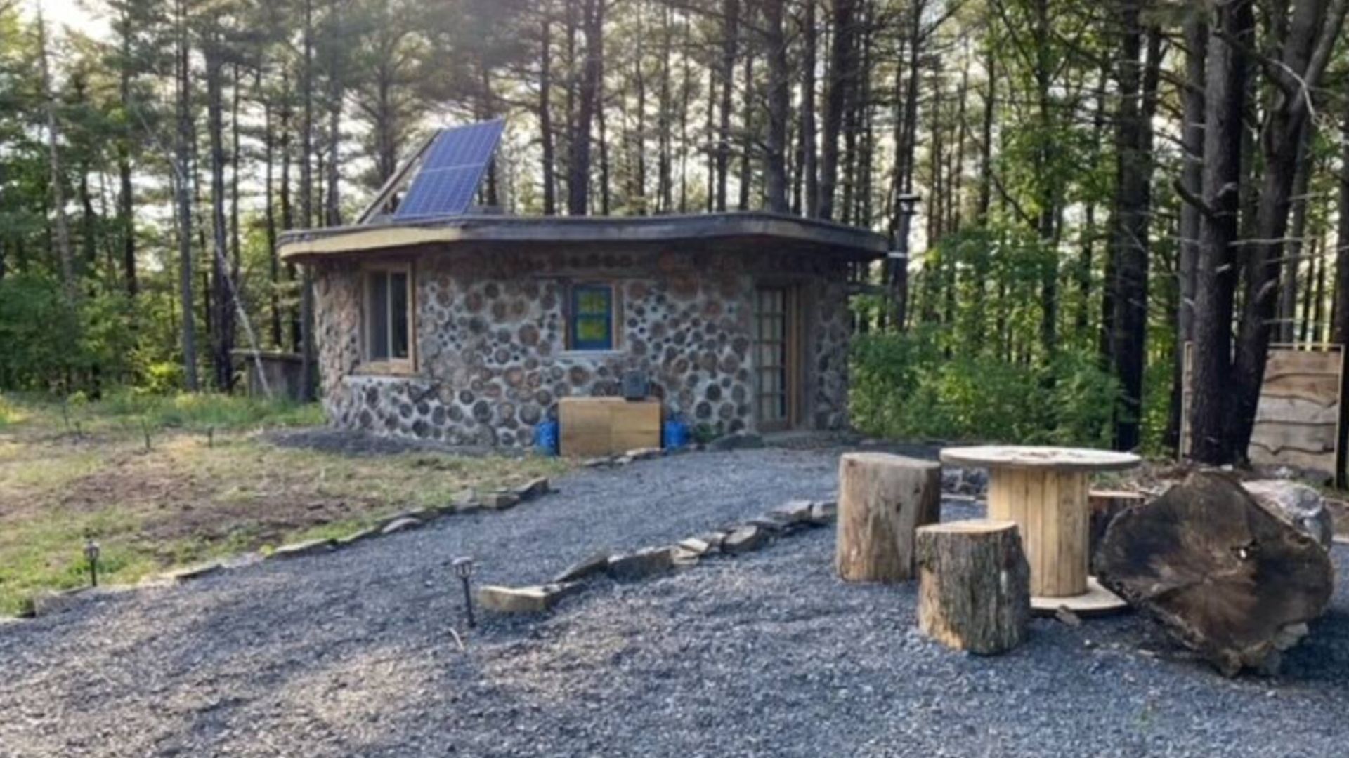 exterior of a cabin in the woods