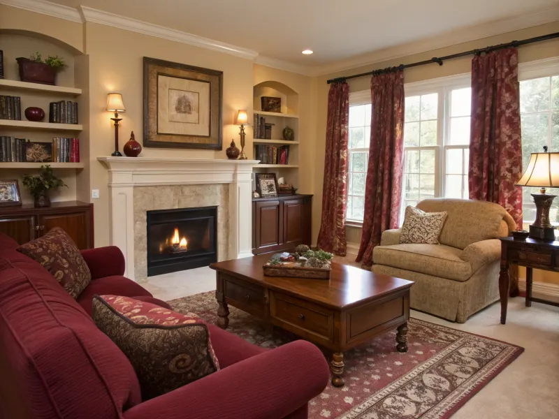 Beige and Burgundy living room