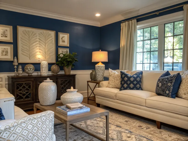 Cobalt Blue and Ivory living room