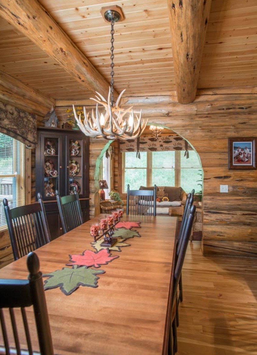 Dining room with a long table