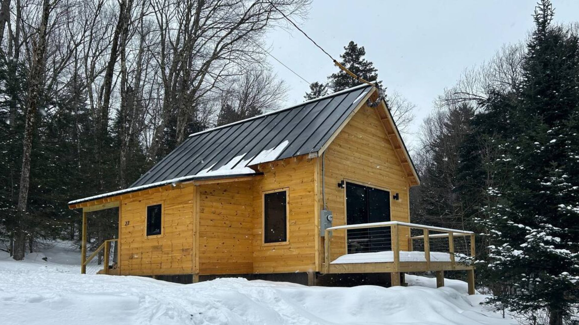 exterior of a wooden cabin in vermont