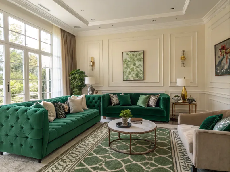 Emerald Green and Cream living room