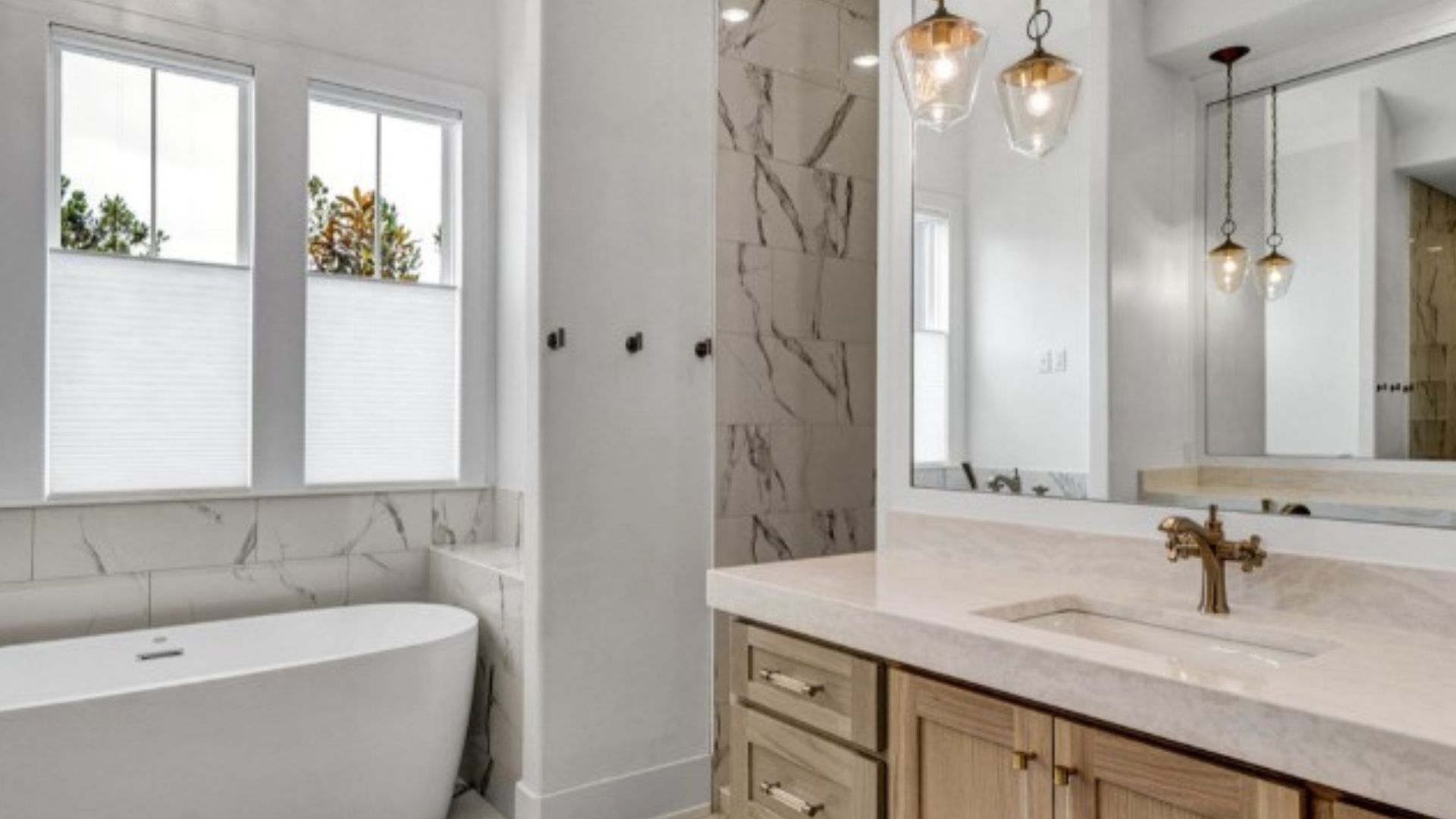 luxurious bathroom with a tub