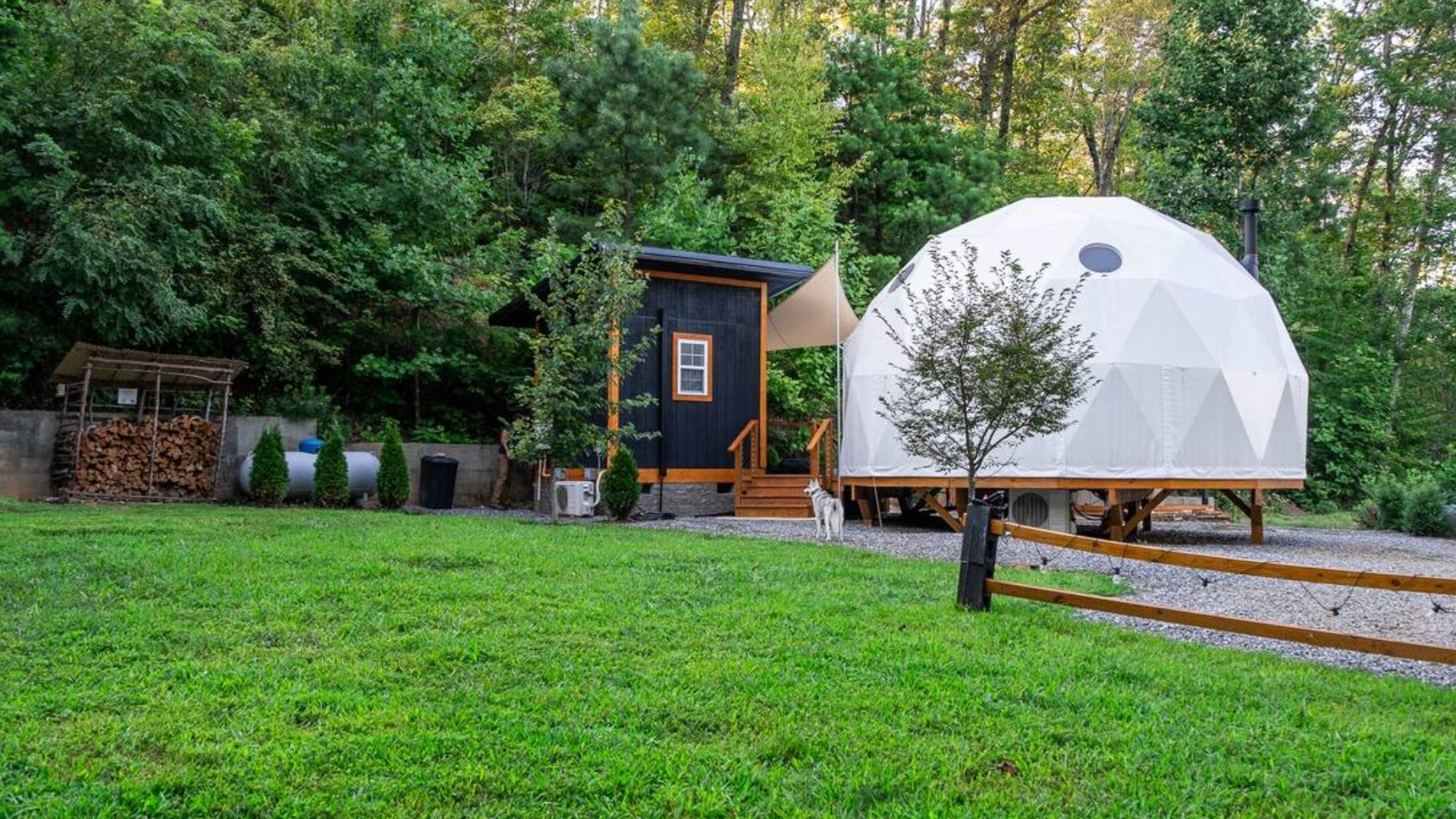 exterior of a tiny geodesic dome home