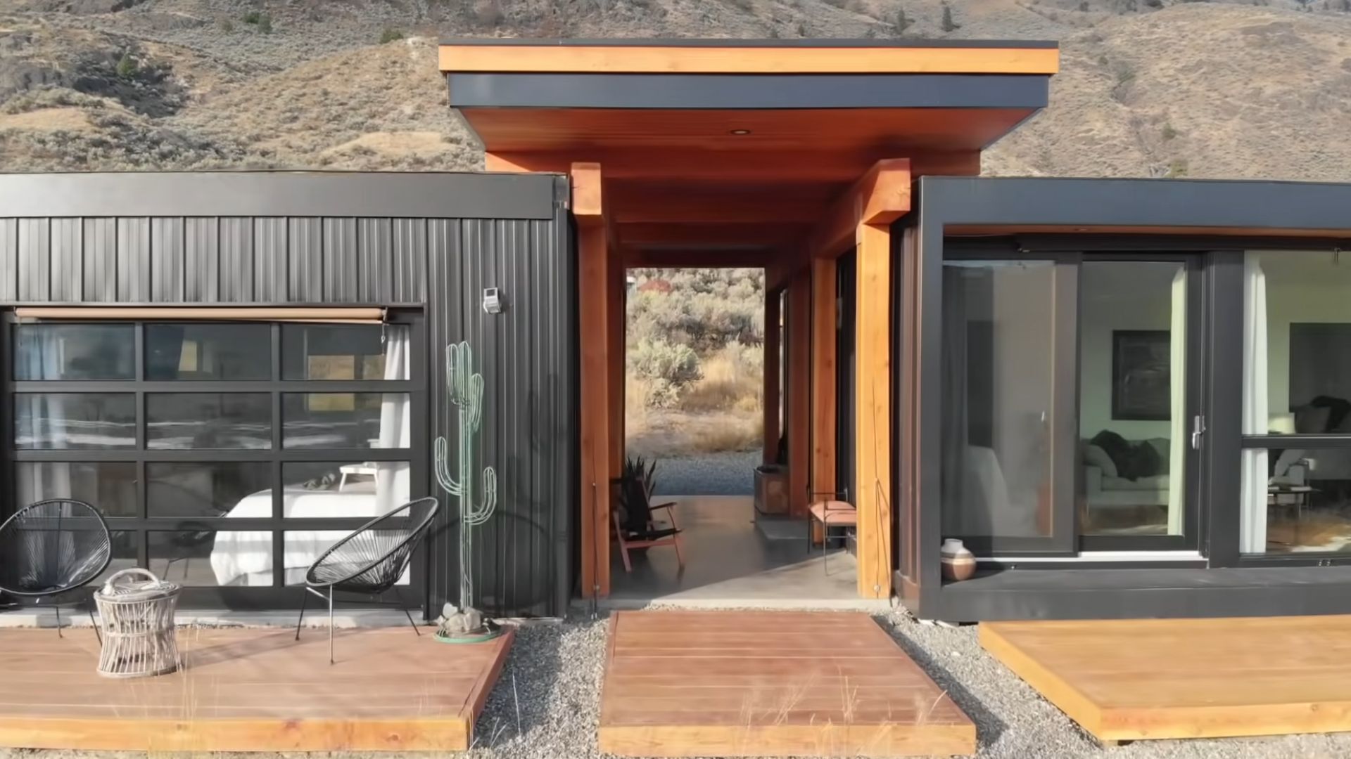 exterior of a shipping container home in the desert