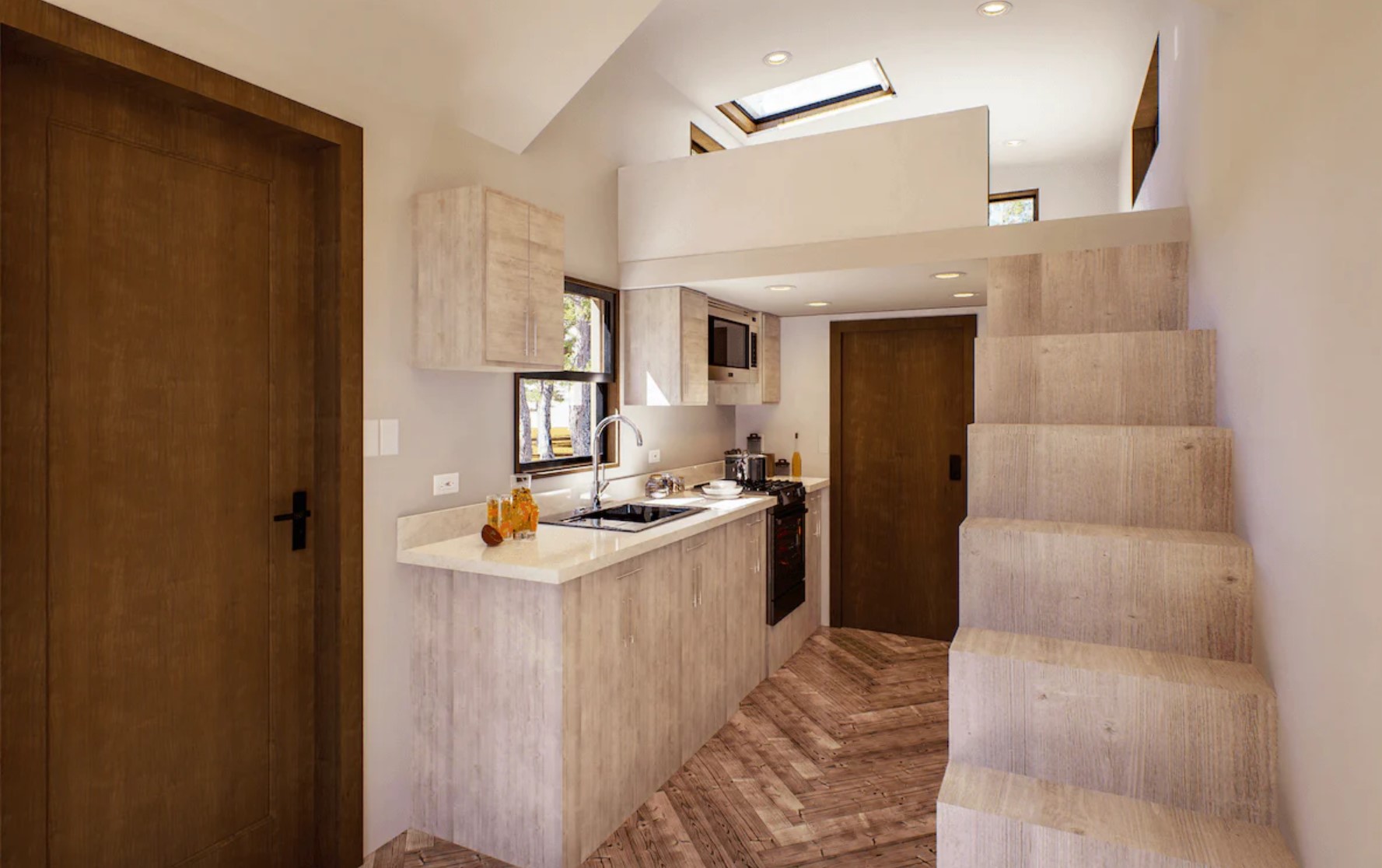 Kitchen with a sleek and clever design and storage under stairs