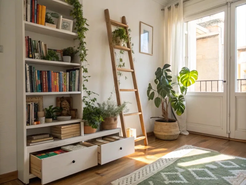 Ladder Shelf with Built-in Drawers