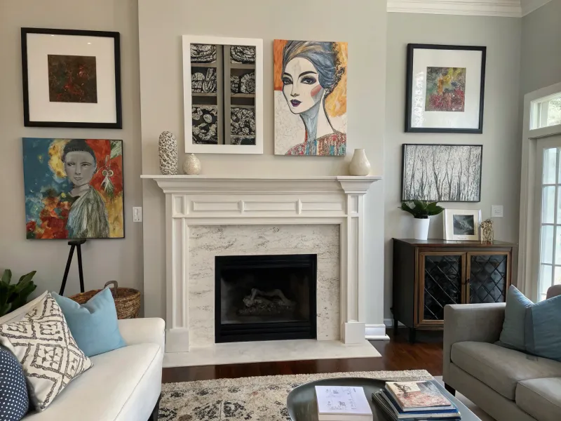 Mismatched Artwork on a mantel