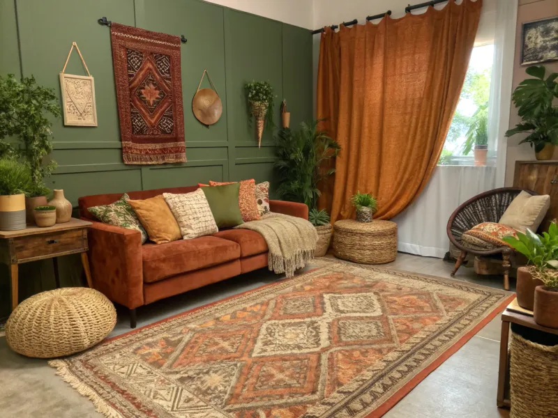 Olive Green and Rust Orange living room