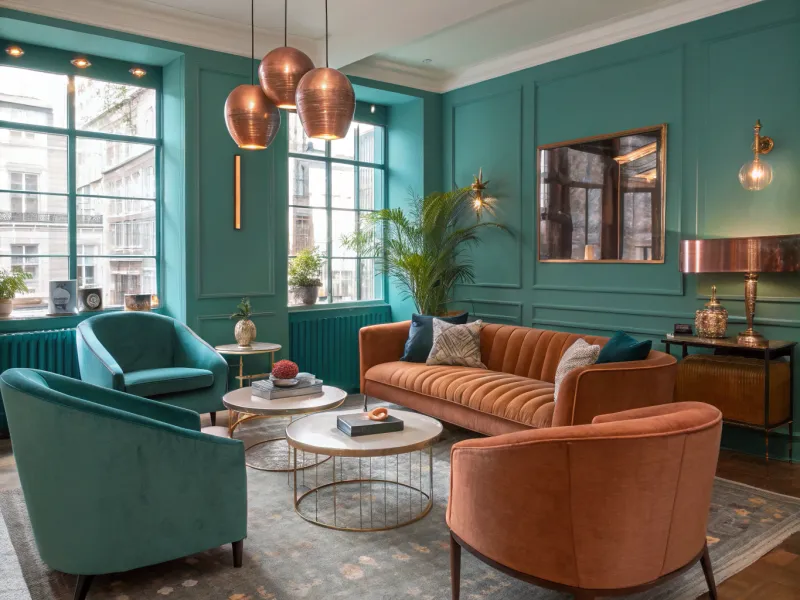 Teal and Copper living room