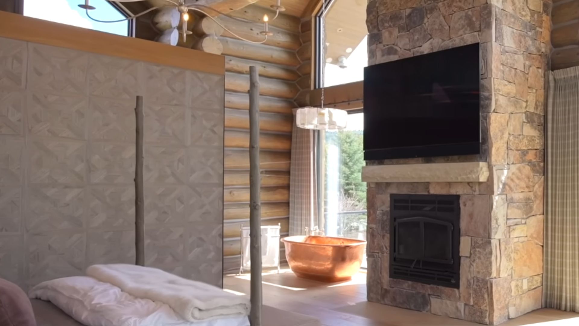 fireplace and TV in the bedroom