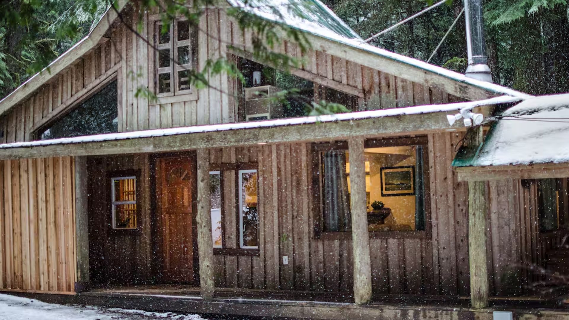 snowy day in the log cabin