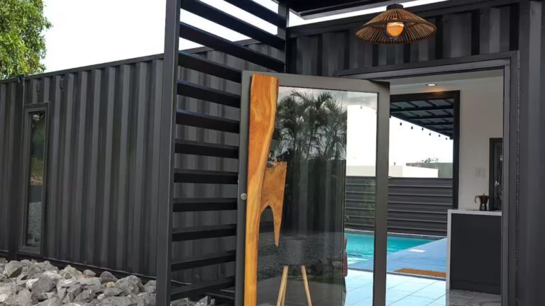 exterior of a container house with glass doors