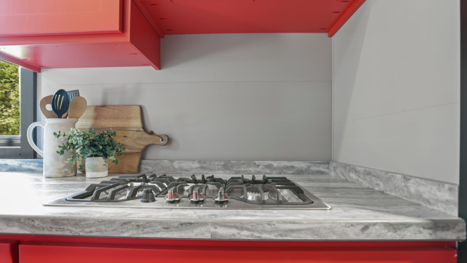 red and grey kitchen