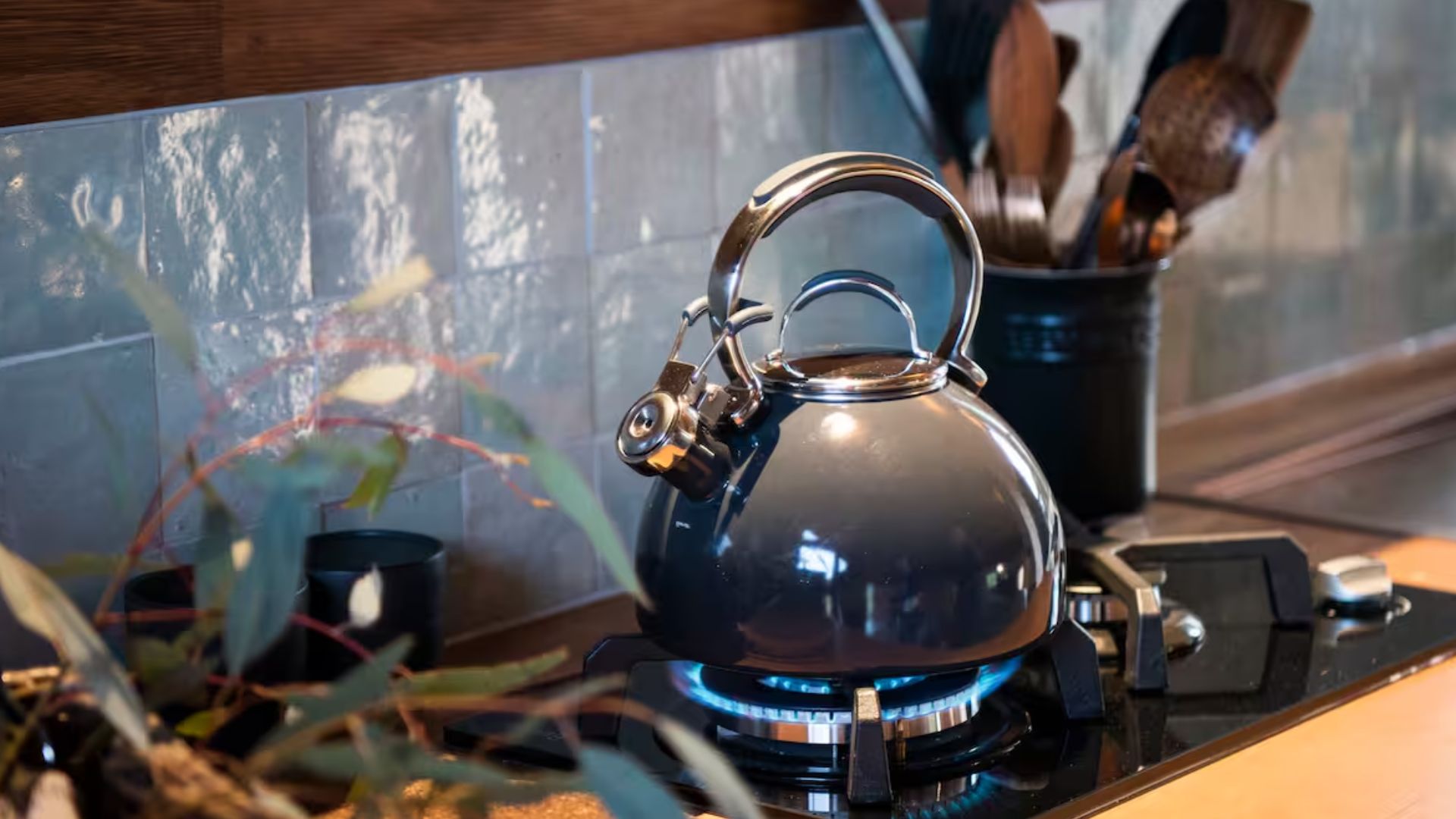 small kitchenette and a teapot