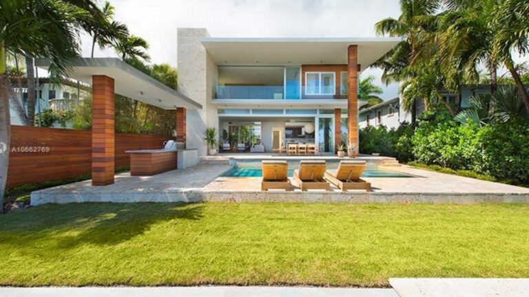 Exterior of modern house with large trees