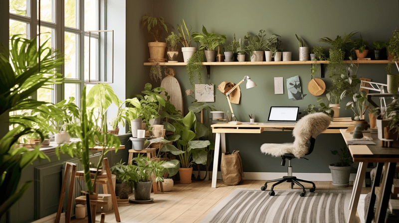 a room with plants 