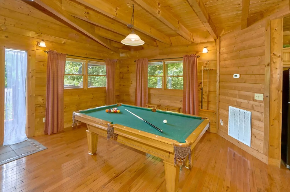 pool table in a cabin