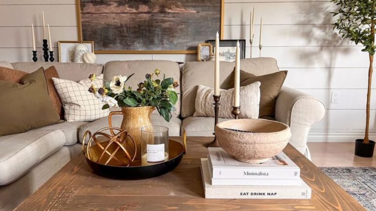 coffee table with decor on it