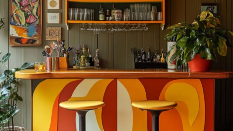 70's retro home bar with vibrant colors