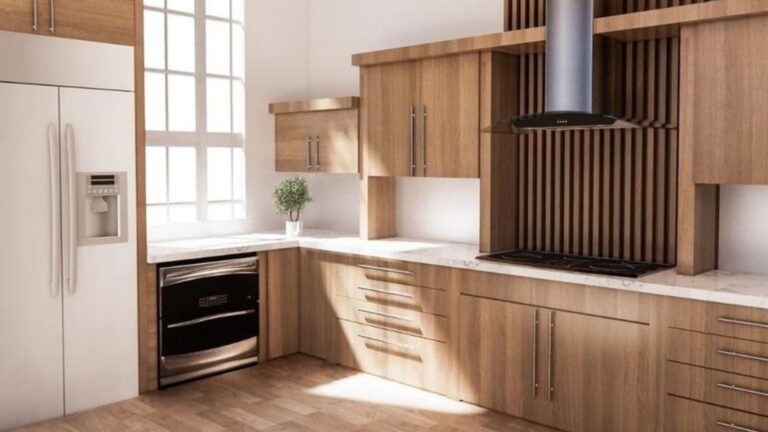 kitchen with light brown cabinets