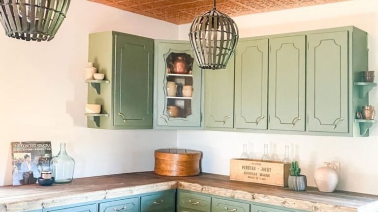 kitchen with green cabinets